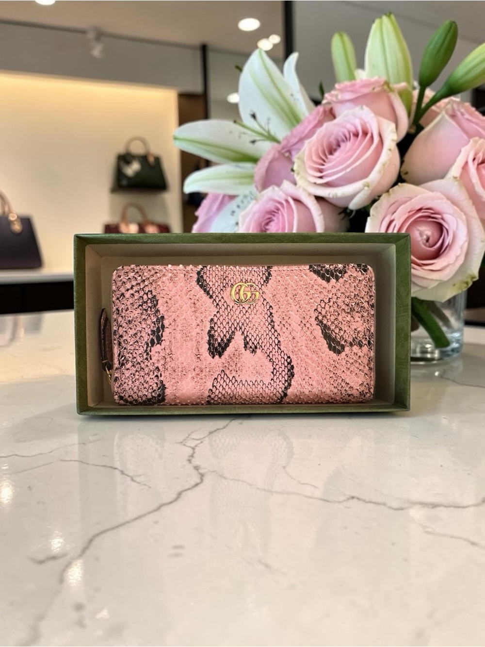 Gucci GG Pink Python Zip-around Long Wallet
